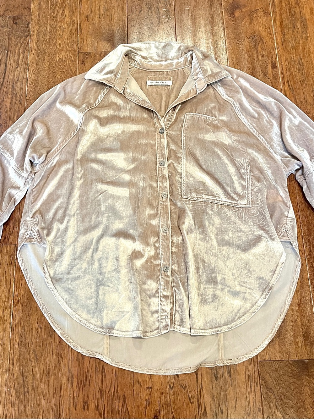 We The Free Velvet Button-Down Oversized Shirt in Light Taupe Size S
